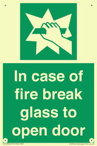 In case of fire break glass to open door